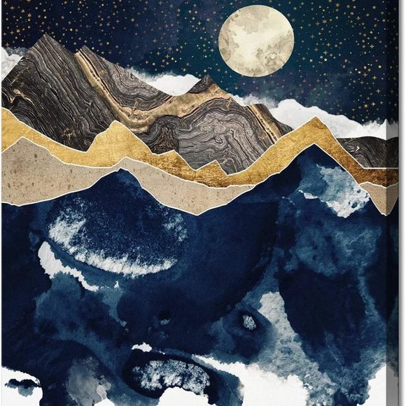 Abstract Mountain and Stars Moon Painting on Framed Canvas Print 24Lx 16W x1" - Picture 3 of 6
